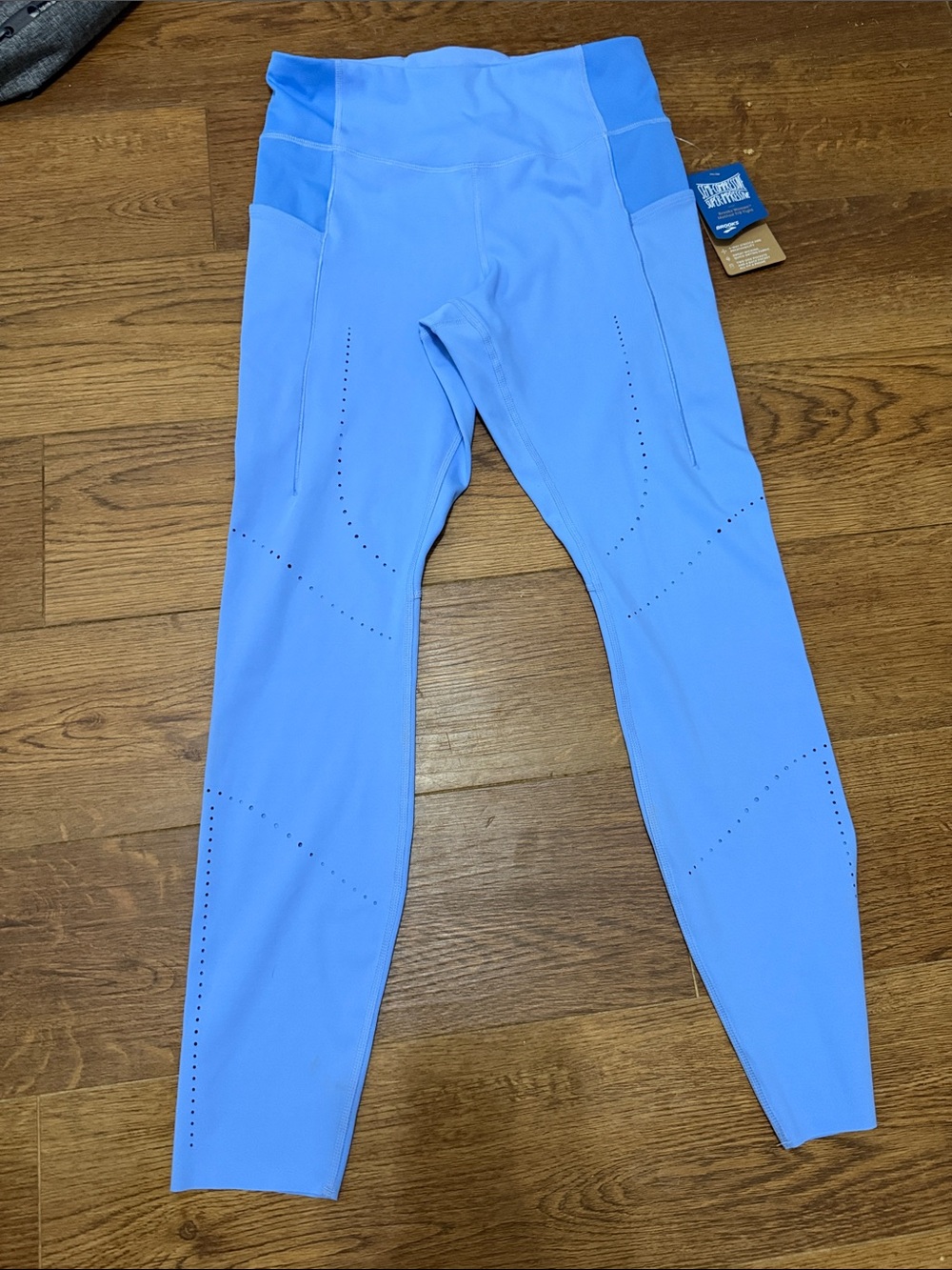 Women Light Blue High-Waist Leggings with Laser-Cut Venting